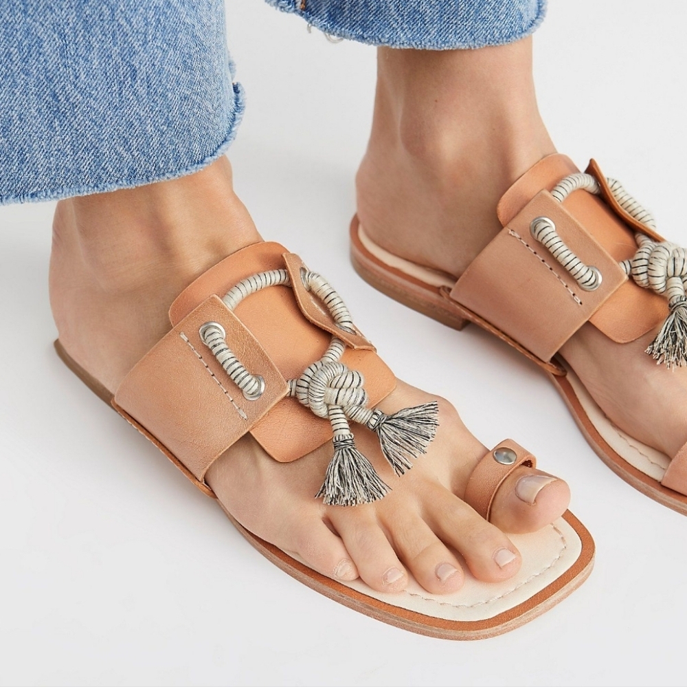 Free People Tan Leather Sandals with Tassel Accents Size 38